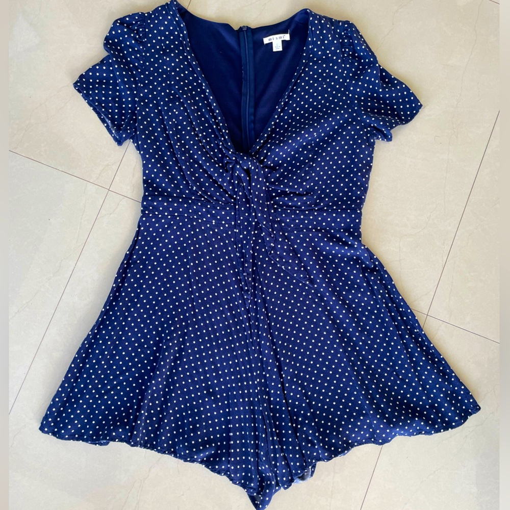 Blue & white polka dot romper!